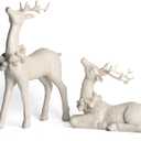 DN DECONATION 2pcs White Christmas Reindeer Statue, Indoor Reindeer Decor, Tabletop Resin Deer Figurine (Set of 2)