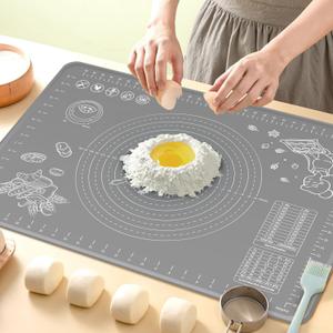 Silicone Baking Mat 24" x 16" Extra Thick Non-stick Pastry Mat with Measurements and Edge Heightening, Food Grade Silicone for Countertop Dough Rolling Making Bread, Cookies, Pizza, Fondant, Pasta (Dark Gray)