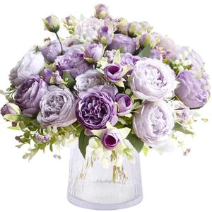 ASTRYAS 3 Packs Artificial Flowers, Peonies Artificial Flowers, Purple Artificial Peonies, Silk Peonies Flowers Fake Flowers Peonies Bouquet for Centerpiece Table Wedding Party Home Decor, Grey and Purple 