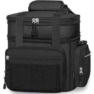 Expandable Lunch Box Cooler Bag - Insulated Heavy Duty Lunch Bag for Men Women - Large Lunchbox for Adults Work Outside Picnic Black 22L