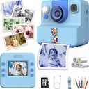 Kids Color Instant Print Camera,Kids Camera with 5 Color Photo Paper.Christmas Birthday Gifts for Girls Age 3-12(Blue)
