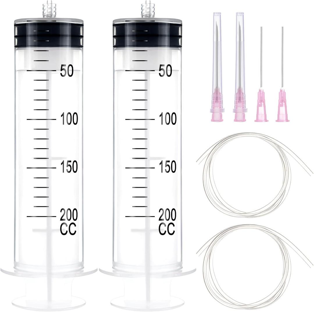 200ml Luer Lock Syringe with 40 Inch Tube for Measuring or Refilling Liquid, Ink, Oil, Feeding Pets, Watering Plant