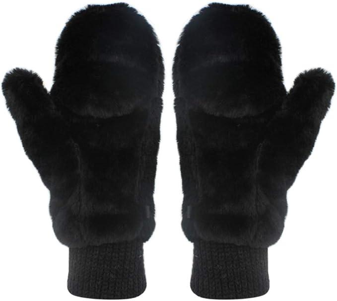 Eilova Unisex Winter Fluffy Gloves Mittens Windproof Fleece Plush Gloves with Warm Mitten Cover for Women Girls Boys