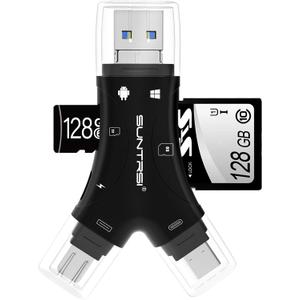 SD Card Reader for iPhone/ipad/Android/Mac/Computer/Camera,4 in1 Micro SD Card Reader Trail Camera Viewer, Portable Memory Card Reader SD Card Adapter for SD and TF Cards(Black)