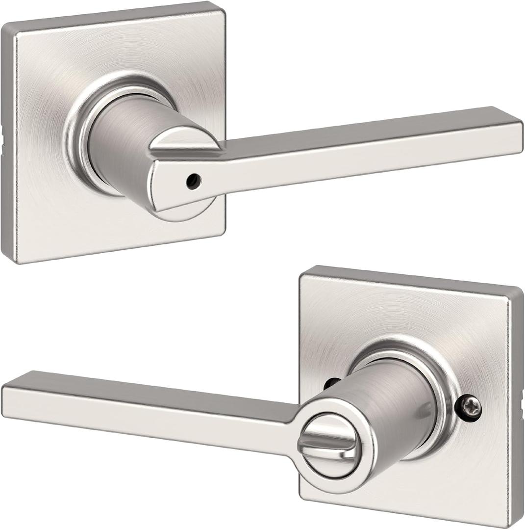 Kwikset Casey Interior Privacy Door Handle with Lock, Door Lever For Bathroom and Bedroom, Satin Nickel Reversible Keyless Turn Lock, with Microban Protection (1 Pack)
