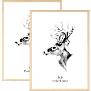 Yaetm 18x24 Poster Frame Set of 2, Natural Solid Oak Wood Picture Frame 18x24 for Photos, Posters & Art Prints, Wall Gallery for Horizontal and Vertical Wall Mount (2 pack, Oak)