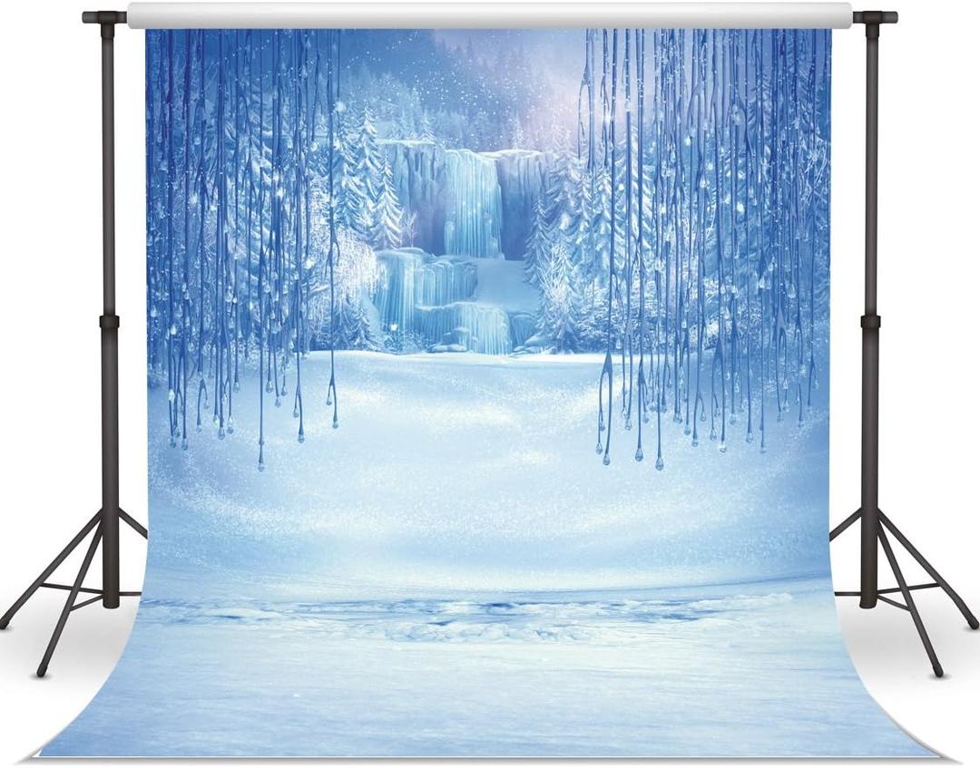 LYWYGG 5X7FT Ice and Snow White World Photography Backdrops Background Christmas Winter Frozen Snow Ice Crystal Pendant World for Children Photo Studio Props Backdrop CP-13