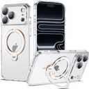 Compatible with iPhone 17 Pro Max Case with 360 Spin Magnetic Ring Stand [Compatible with Mag-Safe] Full Camera Lens Protector Plating Clear Phone Case for iPhone 17 Pro Max 6.9", Clear