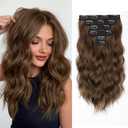 KooKaStyle Short Hair Extensions 6PCS 14 Inch Wavy Curly Hairpieces Synthetic Soft Lace Weft Clip in Hair Extensions-Rich Medium Brown for Women