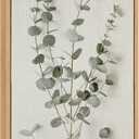 Kate and Laurel Eucalyptus Botanical I Framed Linen Textured Canvas Wall Art by The Creative Bunch Studio, 18x40 Panel Natural, Decorative Plant Décor