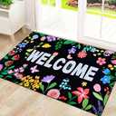 Likiyol Floral Door Mat Outside Entrance, Colorful Flower Welcome Mat Front Door Mat Butterfly Non Slip Doormat Outdoor Indoor Entrance, Low Profile, Absorbent, 18" x 30"
