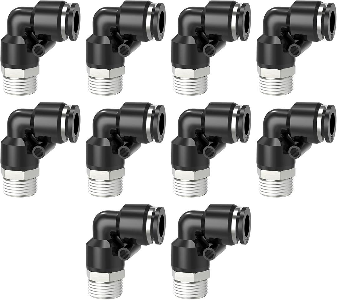 Push to Connect Fittings, 3/8 Inch Tube OD x 3/8 Inch NPT Thread 90 Degree Push to Connect Fitting Male Elbow Quick Connect Fittings- 10 Pack