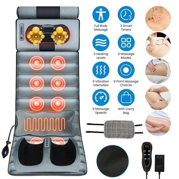iMounTEK Full Body Electric Massage Mat with Neck Foot Massage Head Pillow and Cloth Lumbar Pillow, Heating Vibration Back massage Pad for Back Buttock Waist Calf, Gift