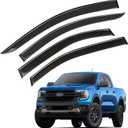 Window Visor Wind Deflector, 4PCS Tape-On Rain Guards for 2024 2025 2026 Ford Ranger, Outside Mount Sun Shade Side Window Vent Visors, Black