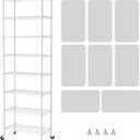 SINGAYE 8 Shelves Storage Wire Shelf Closet Metal Shelving Pantry Wheels
Shelf Bathroom Organizers Metal Kitchen Garage Shelving Unit Laundry Room Organization Home Rack Net Basket with Wheels