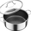 6 QT Stainless Steel Stock Pot with Lid, 10-inch Sauce Pan Induction Cookware, PFOA Free 5-Ply Simmer Pot with Non Stick Coating, Dual Ear Handles Cooking Pot Oven & Dishwasher Safe Easy to Clean