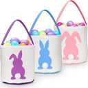 Sunboom 3 Pack Easter Baskets for Kids Empty, Easter Egg Hunt Basket with Handle - Easter Bunny Baskets for Boys & Girls, Canvas Fluffy Tails Rabbit Bags Buckets for Party Gifts (Pink+Blue+Purple)