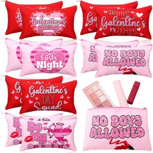 Kacctyen 12 Pcs Galentines Gifts Bulk Galentine's Makeup Bag Accessories Purse with Zippers Valentine's Galentine's Day Party Favors Stuffers Gift for Women Friends 8.4 x 5.2 in