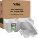 Vplus 300 PACK 100% Compostable Clamshell Take Out Food Containers, 8 inch x 8 inch Eco-Friendly Disposable, 3 Compartment, Heavy-Duty Bagasse To-Go Containers for Next Day Lunch, Potluck Party