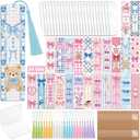 Peacoblue 121pcs Blue and Pink Bow UV DTF Acrylic Bookmark Making Kits Carft for Women Men Adult, DIY Cute Bookmarker Decal Stickers Warps Kit for Students Teachers Book Lovers Reading
