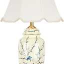 Flower Bird Ceramic Table Lamp, Rustic Vintage White 26.7" Tall Coastal Bedside lamp, Ceramic Lamp Body with Fabric Tapered Drum Shade for Living Room Bedroom House Bedside Nightstand Home