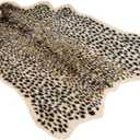 Leopard Print Area Rug Faux Cowhide Skin Fur Non-Slip Cheetah Rug Small Accent Distressed Animal Print Hide Mat Floor Carpet for Door Mat Entryway Bedrooms Laundry Room Decor 3.3x2.95Ft, Leopard
