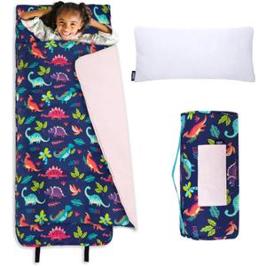 Wildkin Kids Original Nap Mat  Cozy Kids Sleep Mat with Pillow, ideal for School & Travel (Darling Dinosaurs)