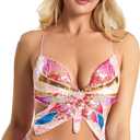 Womens Sparkly Sequin Butterfly Crop Top Sparkly Glitter Bandage Tank Bra Tops Belly Dance (Pink)