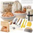 Sourdough Starter Kit, Banneton Bread Proofing Baskets Set, Sourdough Bread Baking Supplies Making Tools with Dough Scraper, Whisk, Bread Lame, Recipe