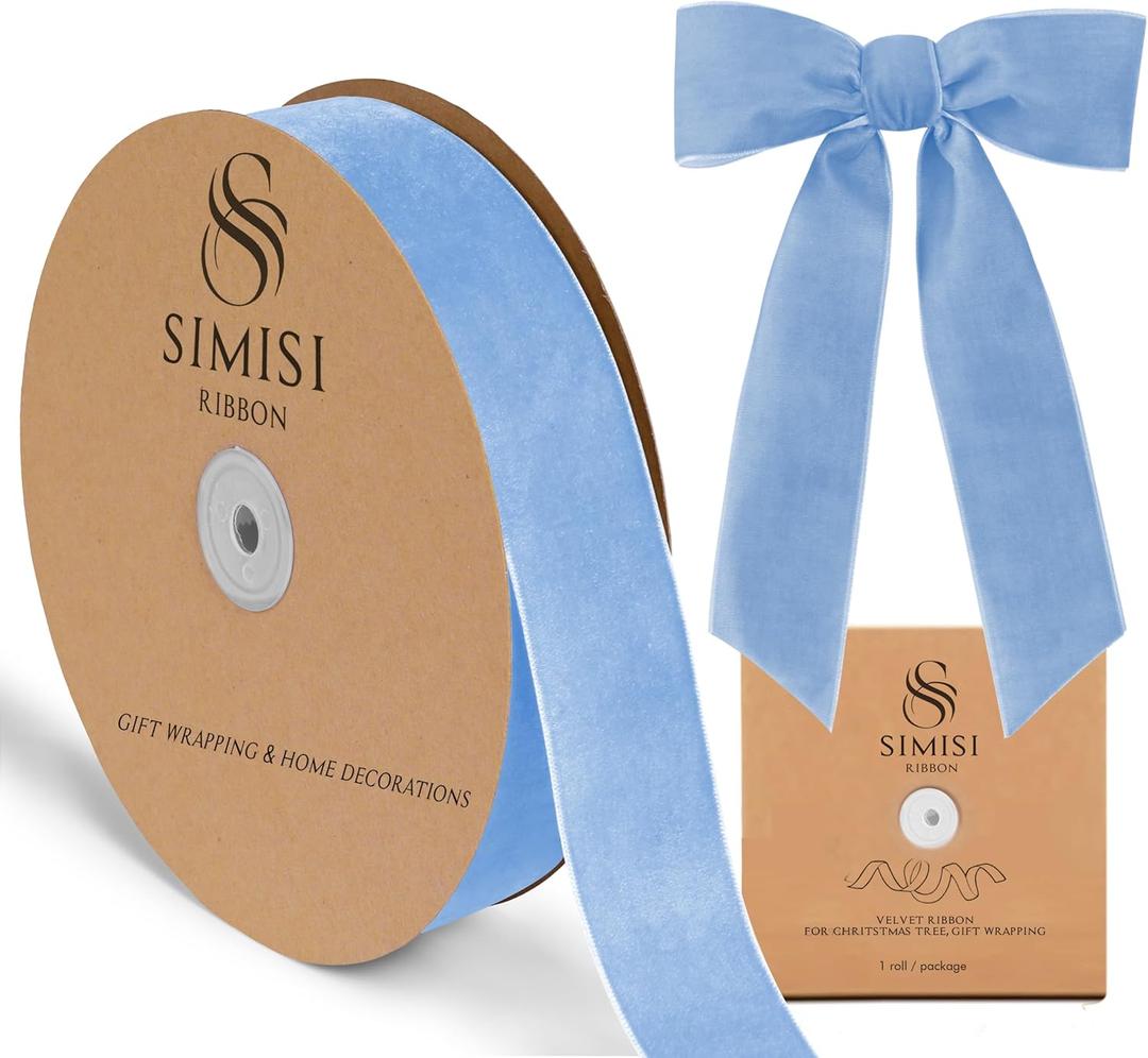 Light Blue Velvet Ribbon 1.5'' 25 Yards for Christmas Tree, Gift Wrapping, Flower Bouquet, Wreath Decorations, Bow Making (1.5 x 900 in)