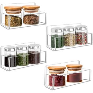 Acrylic Spice Rack Wall Mount-6 Inch, Clear Spice Shelf Storage Holder, 4 Pack Hanging Seasoning Rack Organizer for Cabinet Door, Cupboard or Wall Kitchen (Adhesive or Screw)