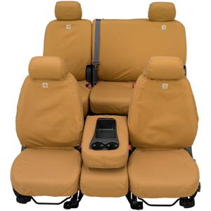 4 pieces Covercraft Carhartt SeatSaver Custom Seat Covers | Fits 2007-2013 Chevrolet Silverado/GMC Sierra 1500 & 2007-2014 2500/3500 Crew Cab | 2nd Row 60/40 Bench Seat, Duck Weave Brown