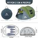 4 Person Easy Pop Up Tent Waterproof Automatic Setup 2 Doors-Instant Family Tents for Camping Hiking & Traveling