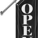 Double-Sided Open Flag with Pole Kit, 12"x35" Vertical Storefront Open Sign with Wall Mounted Hanging, Outdoor Vintage Open Banner for Shop, Cafe, Restaurant, Retail Store, Farm Stand Business