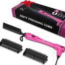 Mini Pink Hot Comb 500 Degree, Dual Voltage Electric Pressing Comb for Black Hair, Portable Ceramic Straightening Comb, Anti-Scald Plug in Hot Comb Straightener for Wigs, 4C Hair & Beard