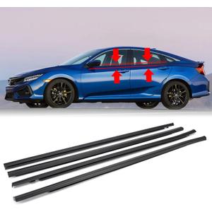 4Pcs Weatherstrip Window Moulding Trim Seal Belt Compatible with 2016-2021 Honda Civic 4 Door Sedan