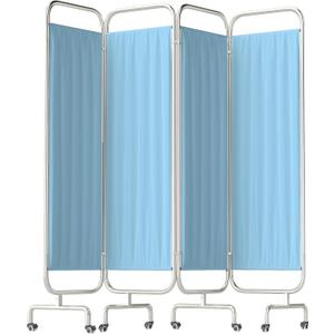 4-Panel Medical Privacy Screen on Wheels, 79" x 71" Blue Medical Screen