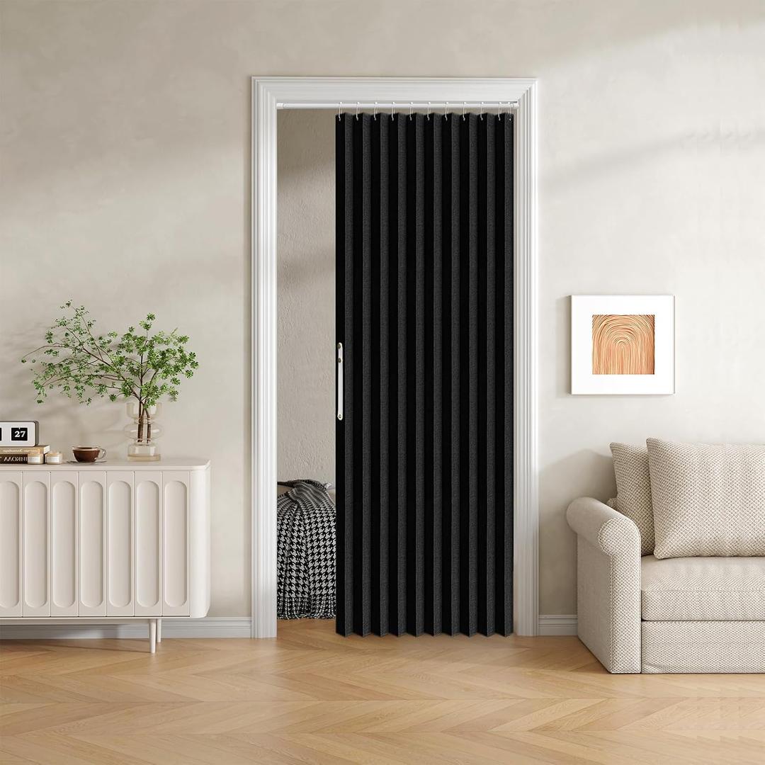 100% Blackout Fabric Folding Door Curtain with Magnetic Closure - Accordion Style for Sliding Doors, Closets,Wardrobe and Temporary Door Solutions Doorway CurtainsW42 x L78, Black1 Panel