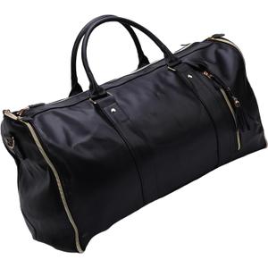 Generic Stylish PU Leather Garment Bag Carry On Duffle Bag for Business Trips Weekend Getaways and Travel Business Professionals (Black)