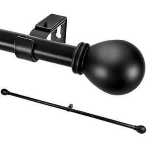 Black Curtain Rods for Windows 24 to 48 Inch, Heavy Duty Decorative Curtain Rods with Matte Black Lamp Style Finials, Adjustable 1" Diameter Metal Drapery Pole Set for Windows(S)