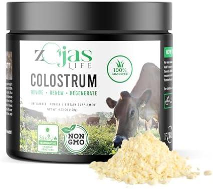 zOjas Life Colostrum Supplement, 100% Grass Fed, from Organic Farms, Colostrum Powder for Immunity, Gut Health, Wellness - Made with Regenerative Farming Practices, 60 Day Supply, Unflavored, BBD 6/2026