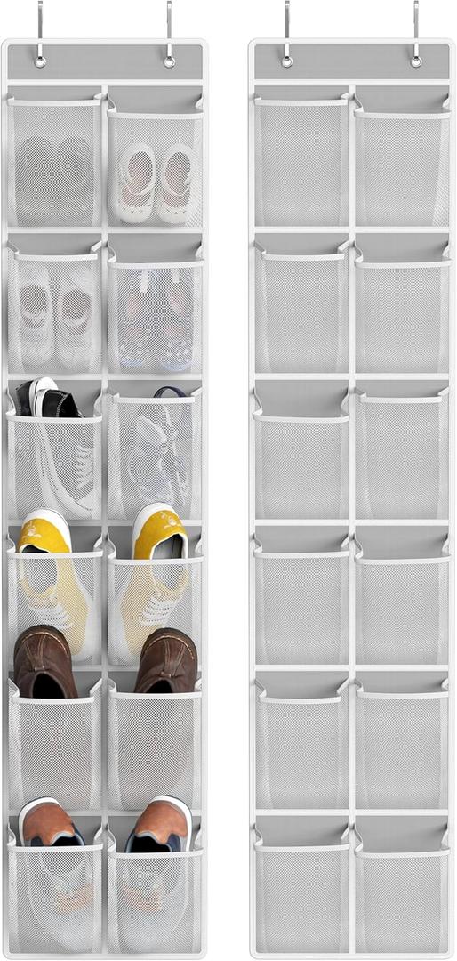 Simple Houseware 24 Pockets - 2PK 12 Large Pockets Over Door Hanging Shoe Organizer, Grey (Gray)