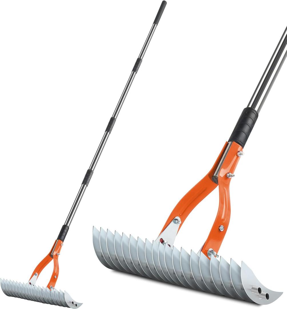Niovrooro Thatch Rake, 15" Lawn Dethatcher Rakes, Dead Grass Remover, Manual Dethatching Rake with Adjustable Length Handle, Scarifier Rake, Thatching Rakes for Lawns Grass Loosening Soil