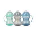 Nuby 3 Piece No-Spill Grip N Sip Cup with Soft Flex Spout, 2 Handle with Clik It Lock Feature, Neutral,10 Ounce (Gray, Blue & Aqua)