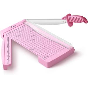Firbon 12" Guillotine Paper Cutter with Hidden Ruler, Compact Heavy Duty 12-Sheet Capacity Trimmer for Cardstock, Photos, Scrapbooking, Office, Classroom, Studio (Pink)