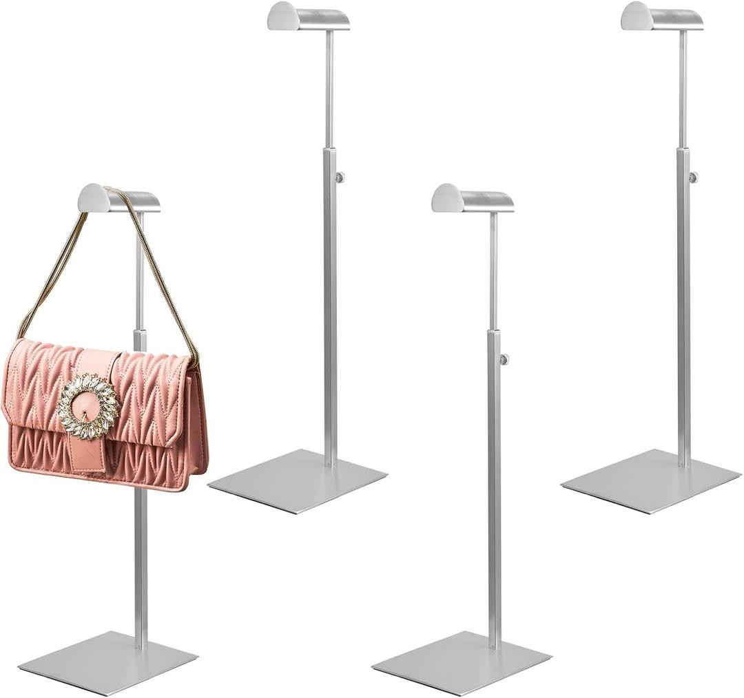 Handbag Display Stand - Stainless Steel 4 Pack Purse Display Stand Hanging Hook Stands Adjustable Height Table Ornament for Home Store Boutique Counter