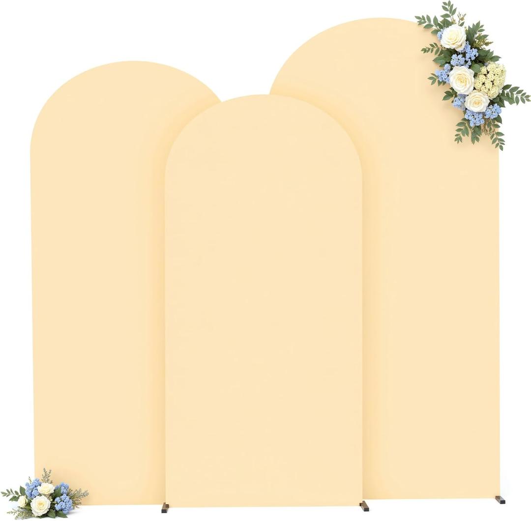 Champagne Arch Covers 3 Set - 6FT, 6.6FT, 7.2FT Arch Backdrop Cover Spandex Fitted Wedding Arch Stand Covers for Bridal Shower Wedding Baby Shower Birthday Party Banquet Photo Background Decorations
