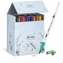 Ohuhu Markers for Adult Coloring Books No Bleeding 100 Colors Coloring Markers Water-based Dual Tips Fineliner & Brush Drawing Pens Art Pens for Kids Adults Sketch Journal - Maui - White