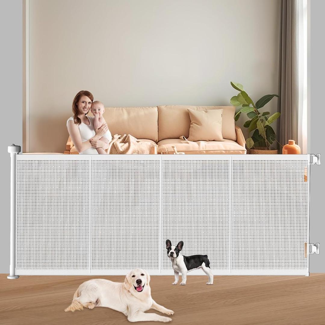 Pawtners Retractable Baby Gates Extra Wide, 41" Tall Extends up to 71" Wide, Dog Gate Indoor with for Stairs, Pet Gate with Support Rods for Doorways Hallways Indoor & Outdoor-White (41" Tall x 71" Wide)