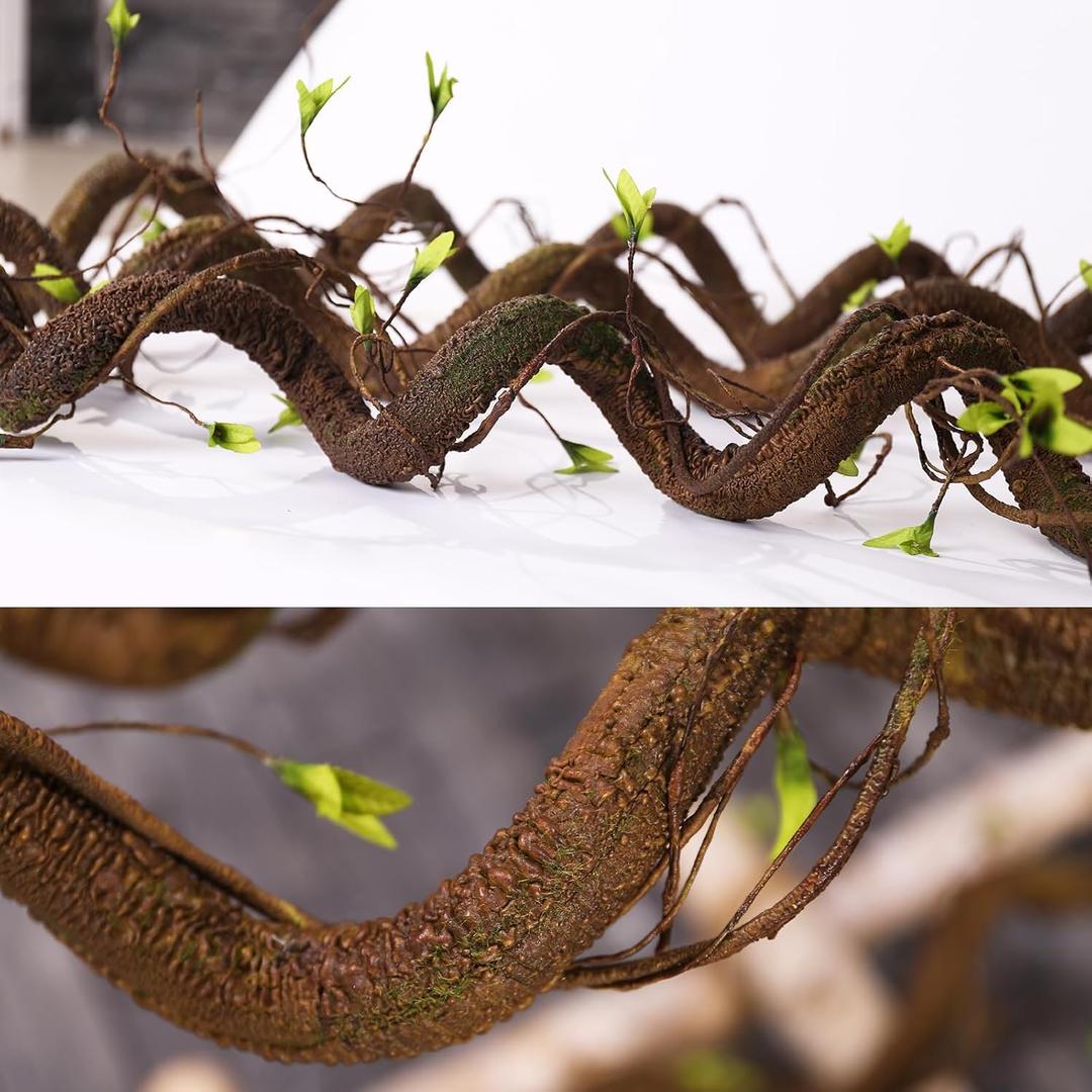 Bendable 63in Artificial Tree Twigs Cane Wood Vine Branches Fake Plants Trunk Garland with Leaves for Home Wedding Garden Wall Hanging Mantel Christmas Thanksgiving Day Decoration